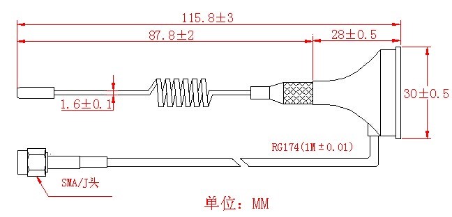 470/490MHz高增益吸盘天线SW490-XP1M的机械尺寸